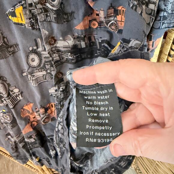 Men’s David Carey Train Print Button Down Shirt XL Steam Engine Locomotive Retro - Picture 5 of 7
